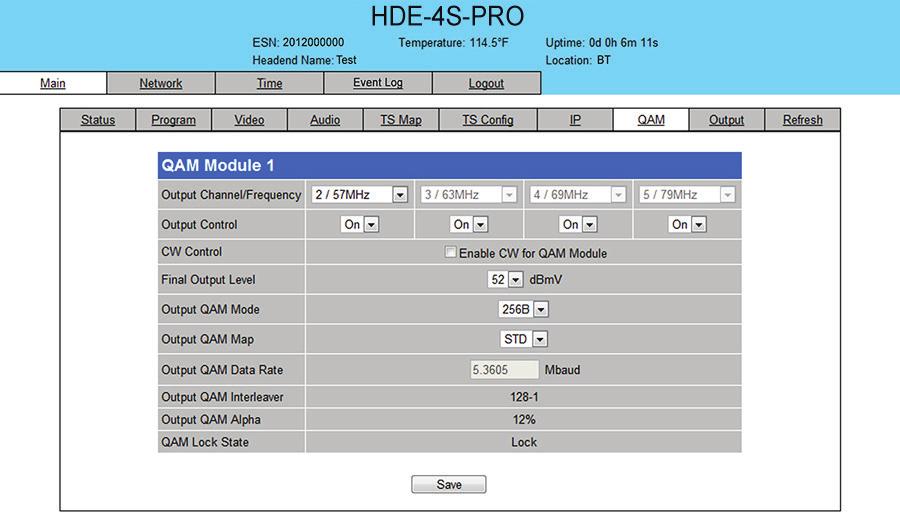 4 HDE-4S-PRO.9 "Main > QAM" Screen The Main > QAM screen (Figure.