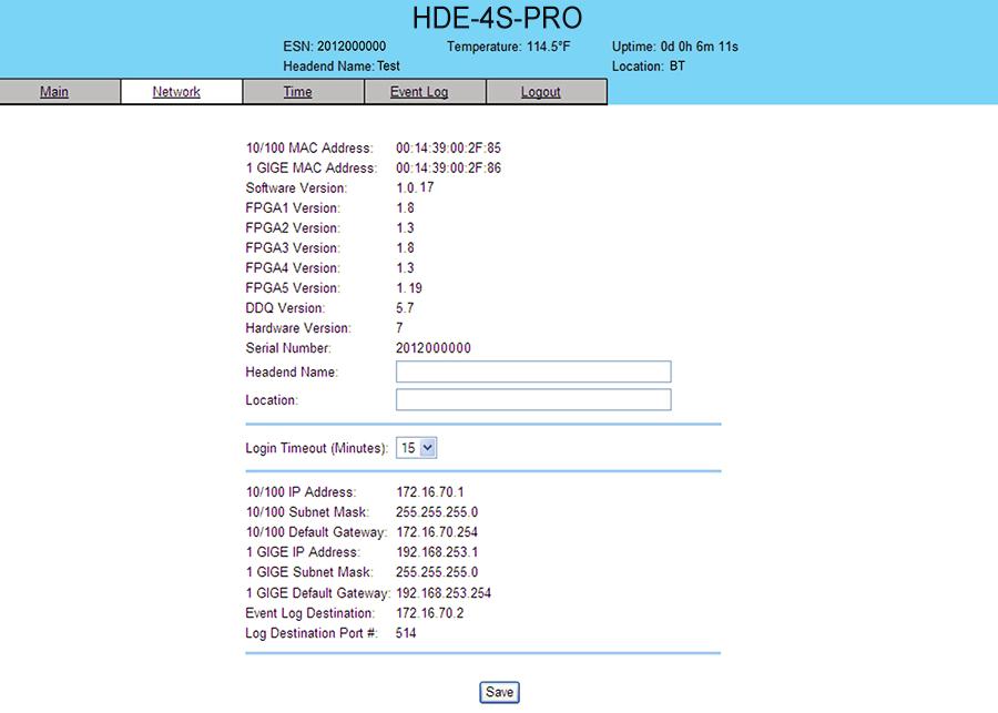 8 HDE-4S-PRO. "Network" Screen The Network screen (Figure.) is a read and write screen where the following parameters are displayed or configured: 7 9 4 6 8 0 4 7 9 6 8 0 Figure.