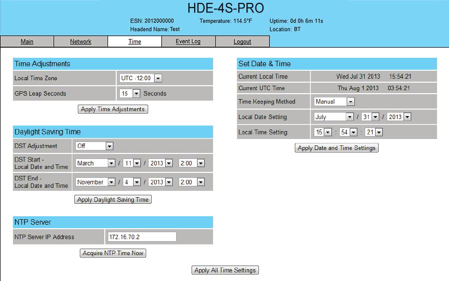HDE-4S-PRO. "Time" Screen The Time screen (Figure.) is a read and write screen that allows you to set the current date and time for the encoder.