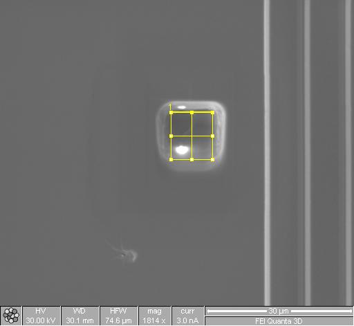 6) With the sample normal to the Ion Beam, make the Ion Beam image coincident with the E-beam image by adjusting the Ion Beam's Beam Shift.