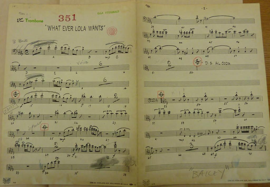 Here is the original trombone 1 art rom the 1962 recording session. Notice the word Baile enciled in at the end.