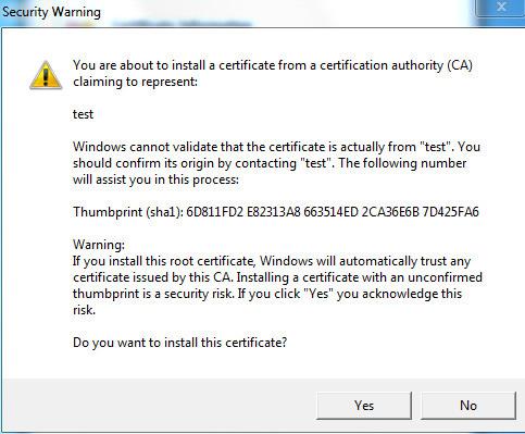 Figure 5-36 11. Click Yes and a dialog box will pop up showing that the import was successful. Click Ok to complete downloading the certificate.