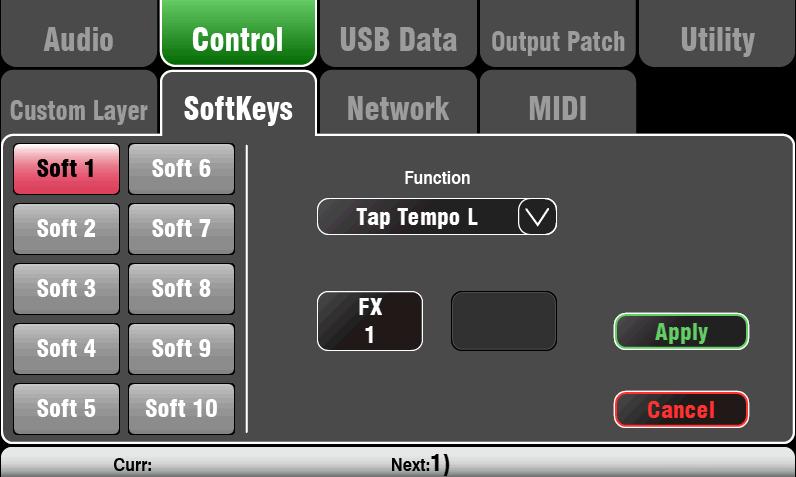 Tap Tempo Use the SoftKey to tap in the time setting for Delay FX. Choose L, R or L+R (both to follow the same tap).