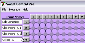 8) The Smart Control Pro screen provides easy-to-use, grid-style control of the DIGI-VGASD-8X8 matrix. Inputs are configured on the left of the screen. Outputs are configured on the top of the screen.