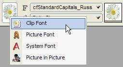 The left part of the toolbar is reserved for basic settings that define the kind of personalisation and the font to be used.