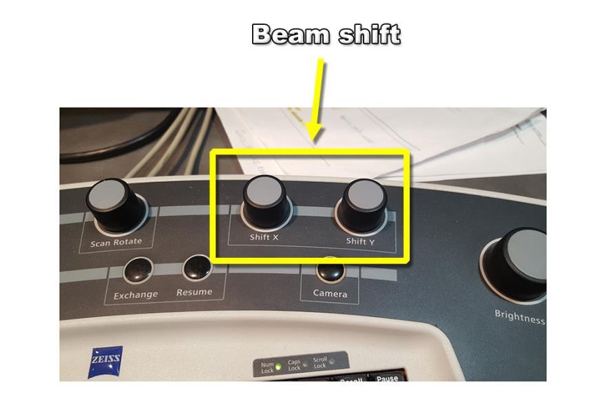 Figure 14 The Beam Shift knobs work for both E and I images, but adjusting the E only is safer. Use these to fine tune your match between the two.