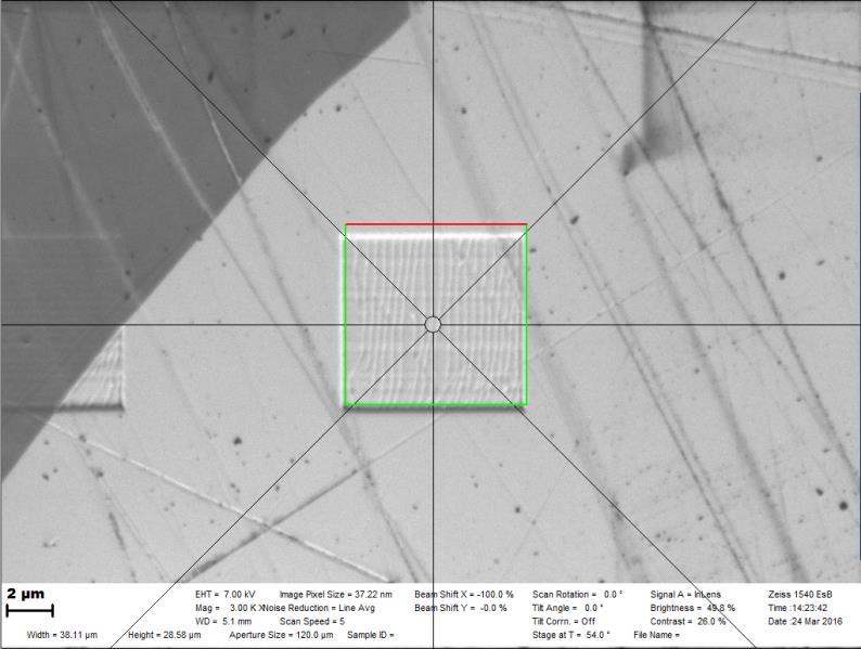 Figure 23 200 pa probe image showing a slight misalignment with the electronic square. This time around you have to move the milled square, instead of the electronic one.