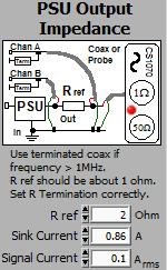 v2.11 Cleverscope CS300 Reference Manual Using the CS1070: The CS1070 1R output allows the Sink and AC signal currents to be set directly. The CS1070 measures the rail voltage before applying current.