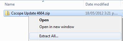 exe) will not run from inside the zip. Alternatively, but not recommended, you can also use WinZip if you have it installed. Open the Cscope Update 46xx.