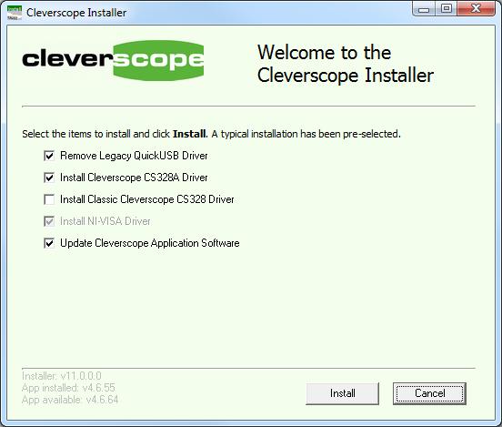 v2.11 Cleverscope CS300 Reference Manual Note Ensure Install Classic CS328 Driver is checked if you have the Classic CS328 (with a serial number less than 4000).