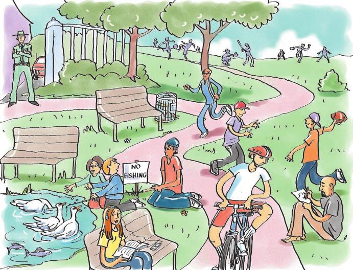Speaking task one 4 Student A, turn to page 92 The picture of the park scene below is a little different from s picture. Talk about the people s actions in the picture and circle the differences.