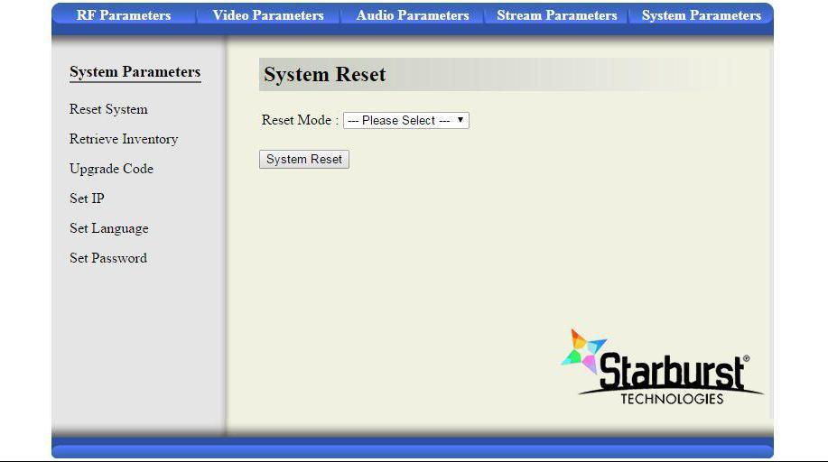 System Parameters User can reset the system or retrieve inventory in