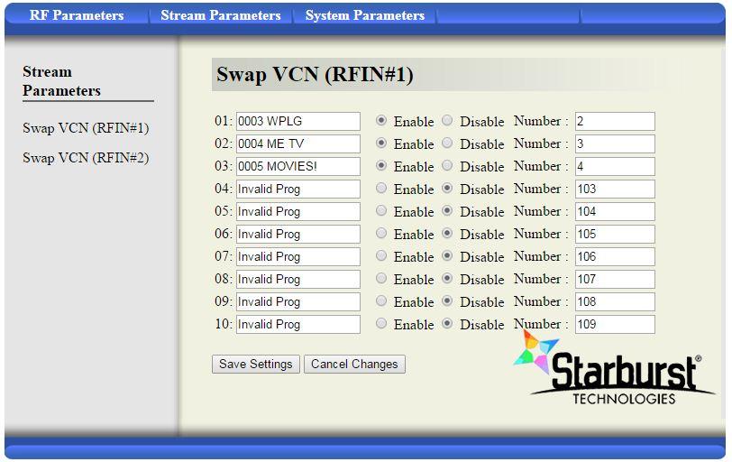 Stream Parameters User can edit the Swap VCN (Virtual Channel Name) in Stream parameters.