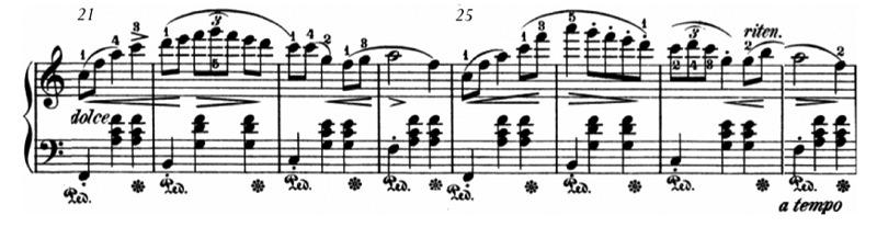 2, measures 21 28, score excerpt Example 1b. Frédéric Chopin, Mazurka in C major, op. 24, no.