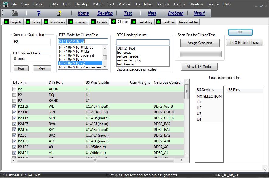Cluster Page The Cluster page is where devices and cluster test models are selected for cluster (functional) test and flash programming.