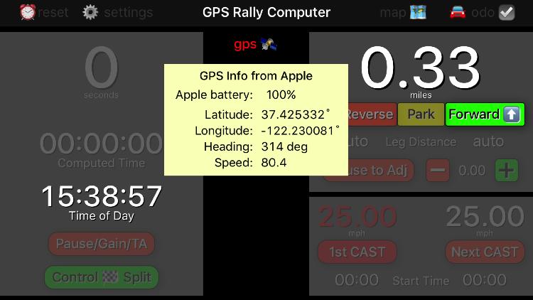 GPS Information Display Touch the gps button to show the display. GPS Info from Apple: GPS data are generated by the device s internal GPS receiver.
