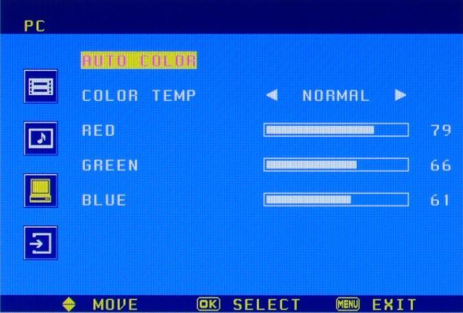 AUTO COLOR 1) Press the up( ) or down( ) button to select the AUTO COLOR.