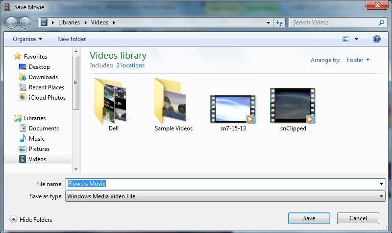 3. Once you tell the computer to create the movie file, it will open a Save As box that allows you to name your movie and saves it as a.wmv file (Windows Media Video).