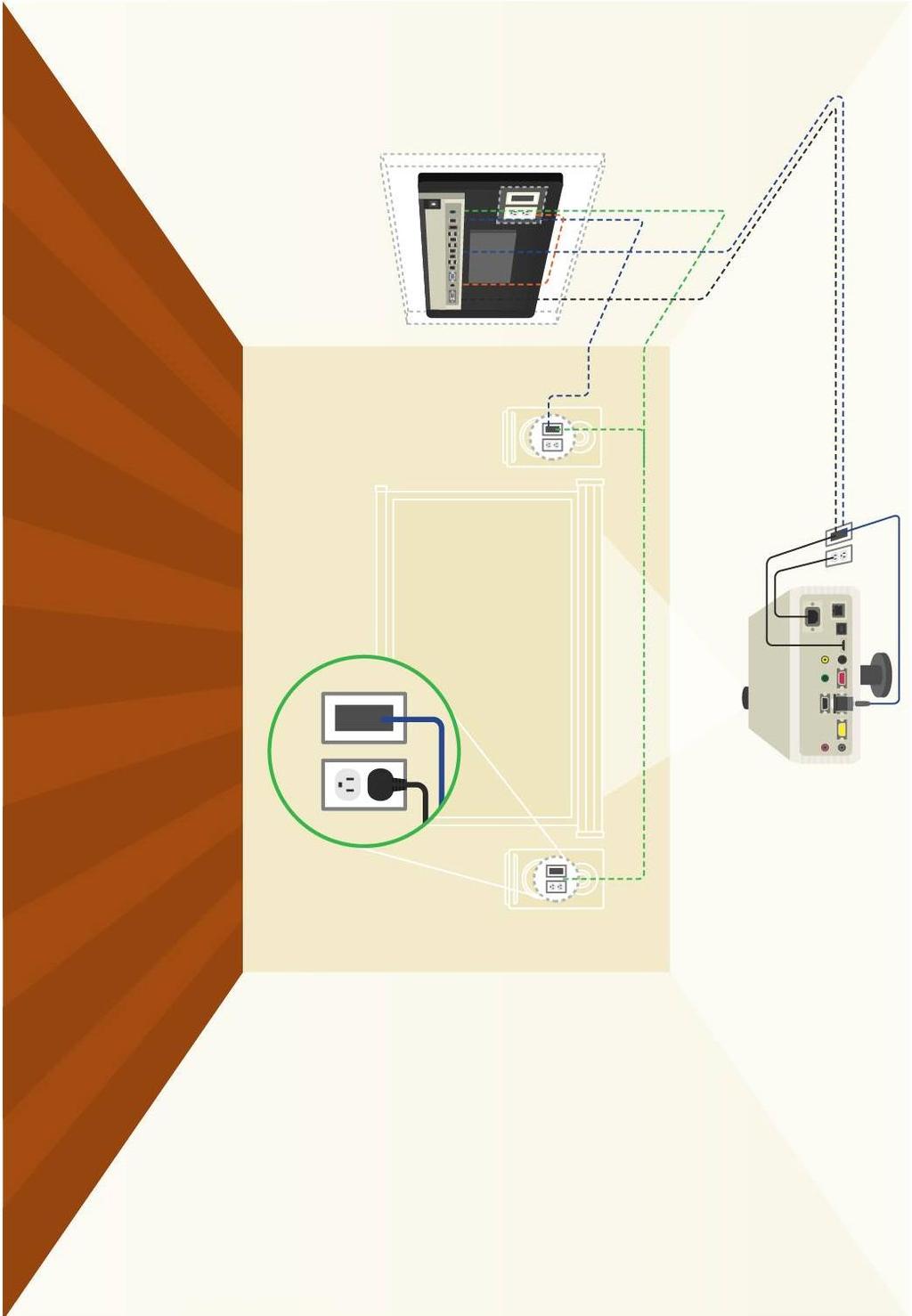 Fig. 4 Example of outlets and conduits (this and more examples can be found in full size on page 14 and onward) - Outlet and conduit behind the OnDemand kiosk (illustrated as mounted