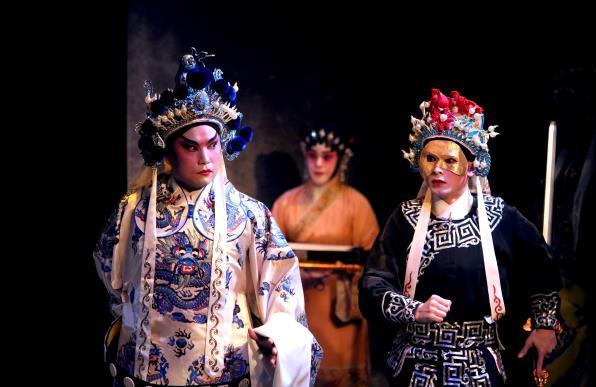 com/ Password: talkofthetown Caption: Veteran Cantonese opera performing artist Yuen Siu-fai (left) and actors of Backstage 2018
