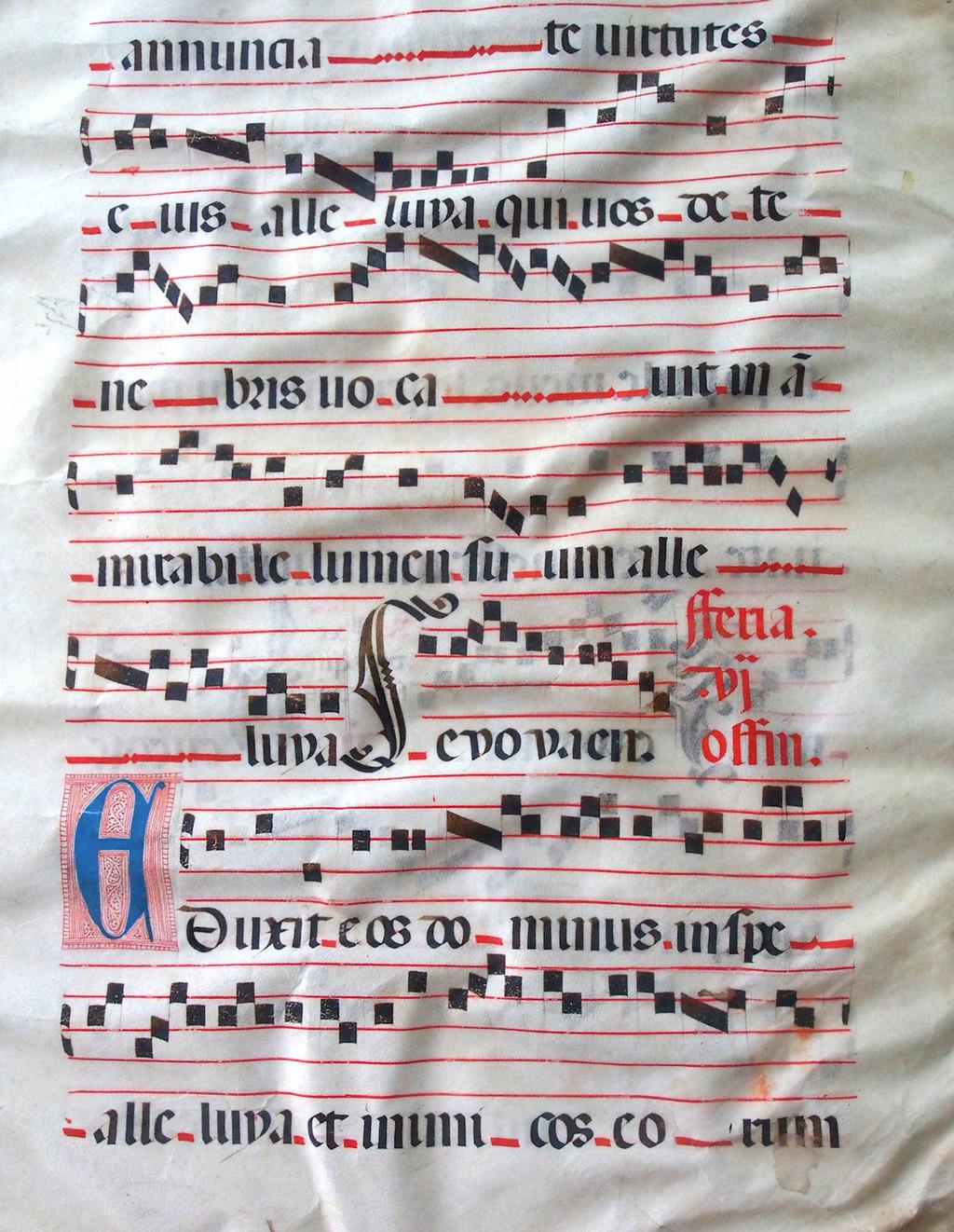 Chapter 5 -- The Origins of Western Music Illustration 1: Manuscript page on vellum; the introit "Eduxit eos" for the Friday following Easter; copied by hand and large enough for at least a dozen