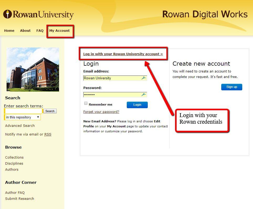 4. Log in with your Rowan