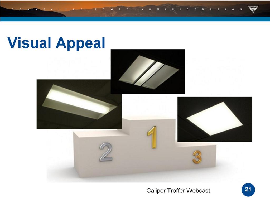 The Caliper study on LED Troffers concluded that for visual appeal, people preferred a light source with a good diffuser, or
