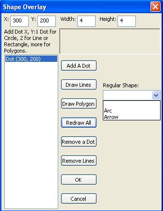 To create a Shape overlay item, select the Shape overlay type on the Overlay Setup Window, then click the Add Item button to display the Shape Overlay Window: Initially at least