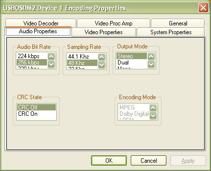 Encoding Properties: This window is for setting up MPEG encoding options, including MPEG file format in System Properties tab