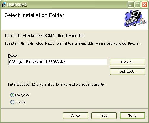 Click All Programs->Inventa->USBOSDM2->Install Drivers can also install/re-install drivers.