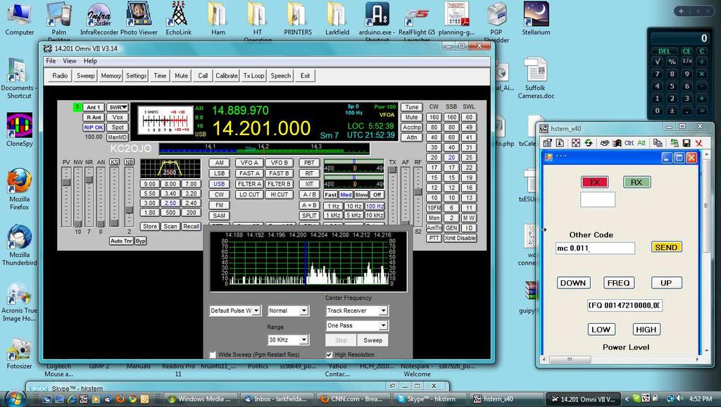 Continued from page 4 The screen shown below is from the remote (controlling) computer. The program running in the window on the right (and in the computer in the shack) is VNC.