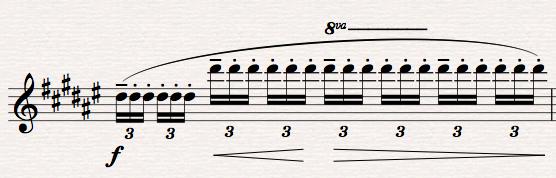 notes. Figure 23. Measures 105-111 of Finale from saxohone art Figure 24 shows the final instance of altissimo in the iece.