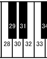 border -1 (up, higher than standard) - Piano key 30 - Upper border 0 (Standard) - Piano key 32 - Upper border 1 (down, lower
