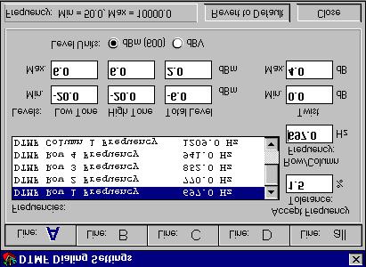 TSA3300 TELEPHONE SIGNAL ANALYZER 27 Section 4-4 DTMF Parameter Settings The limits by which the DTMF digit analyzer classifies valid or invalid digits can be viewed or edited by selecting the