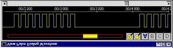 The pulse dialing waveform for any of the four telephone lines can be viewed by clicking the mouse on the appropriate button (A to D) in the upper right hand corner of the window.