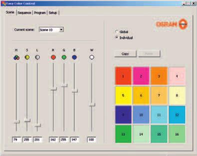 CONFIGURATION SOFTWARE EASY Color Control configuration software. The configuration software enables 4 different color sequences from up to 16 individual RGB(W) scenes to be produced.