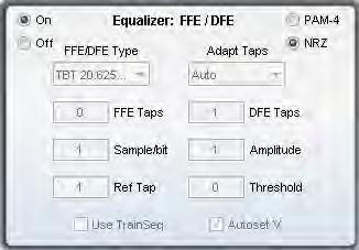 DFE Taps = 5 Amplitude (V) = 1 Autoset Voltages = checked These fields are enabled again when Custom is selected in the FFE/DFE Type drop-down menu.