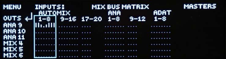Front Panel Mix Bus Matrix Screen This screen provides an overview of the mix bus matrix.
