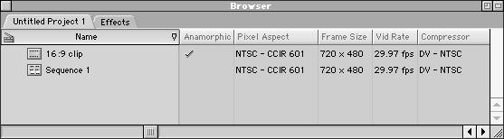 You can also edit a sequence preset to specify the anamorphic 16:9 option in the Preset Editor window.