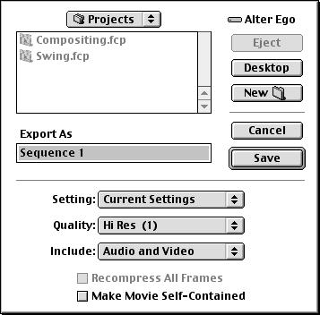 4 Specify your settings, making sure there is no checkmark in the checkbox next to Make Movie Self-Contained. To create a reference movie, make sure there is no checkmark in this checkbox.