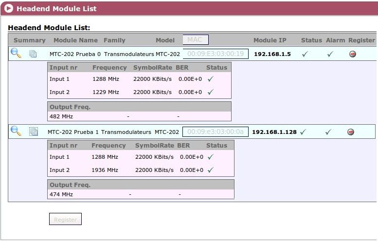 The main screen of the master module user interface is accessed through the GENERAL HEADEND PARAMETERS CONFIGURATION > INTALLATION DATA window.