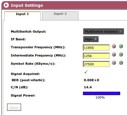4) Identify the LNB local oscillator type (relevant for the calculation of FI based on the transponder frequency): a) MULTISWITCH, NUMBER OF INPUTS: select the value 4.