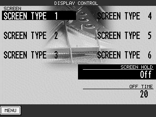 Display Control This function controls the background screen design and Screen Hold of the display.