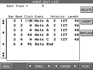 Event Edit Event Edit enables you to examine and edit your performance note by note. To use Event Edit: 1) Select Event Edit in the Advanced Recorder menu. The Event Edit screen will be displayed.