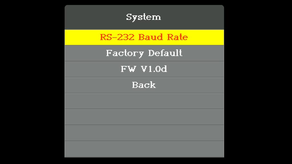 OSD System Menu The System menu is used to modify options that relate to operational functions on the EXT-UHDV-HBTLS-TX.