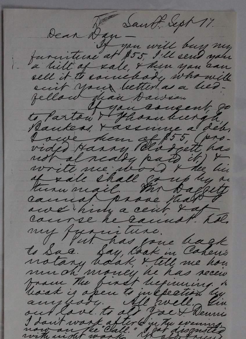 Photocopy, autograph letter, signed, from Samuel Clemens to Dan DeQuille. This is one of six letters in photocopy, held by William Wright s family.