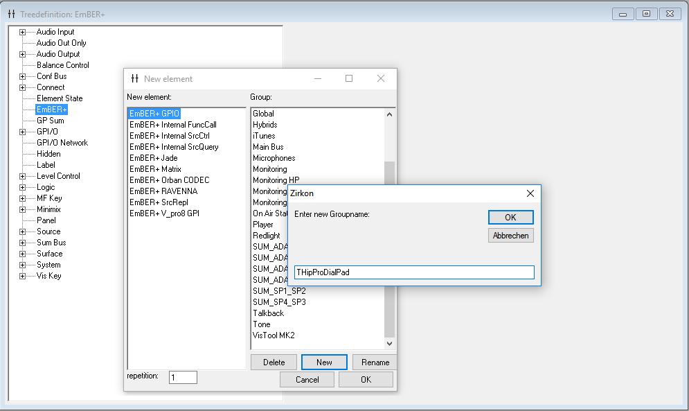 Select the page EMBER+ ( ) and open the context menu with the right mouse key.