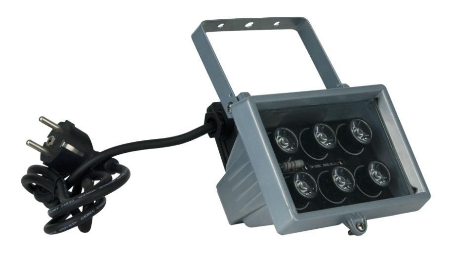 Description of the device Features The Showtec LED Floodlight is a light effect with a high output. Power input: AC240V, 50Hz Power consumption: 10W 6x 1W single color LEDs.