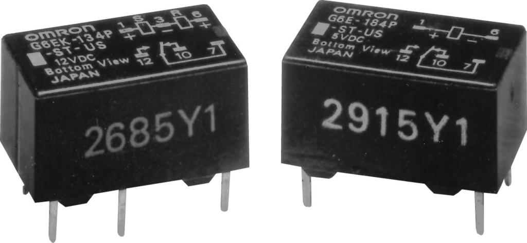 Low Signal Relay G6E Subminiature 7.87 H x.1 W x 16 L mm (0.31 H x 0.3 W x 0.63 L in). High sensitivity with pick-up coil power of 8 mw. Surge withstand meets FCC Part 68 rule and Telcordia 2.