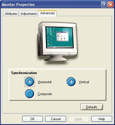 CATALYST Software Suite 9 3.1.3 Monitor Advanced tab The Advanced tab provides horizontal and vertical synchronization controls.